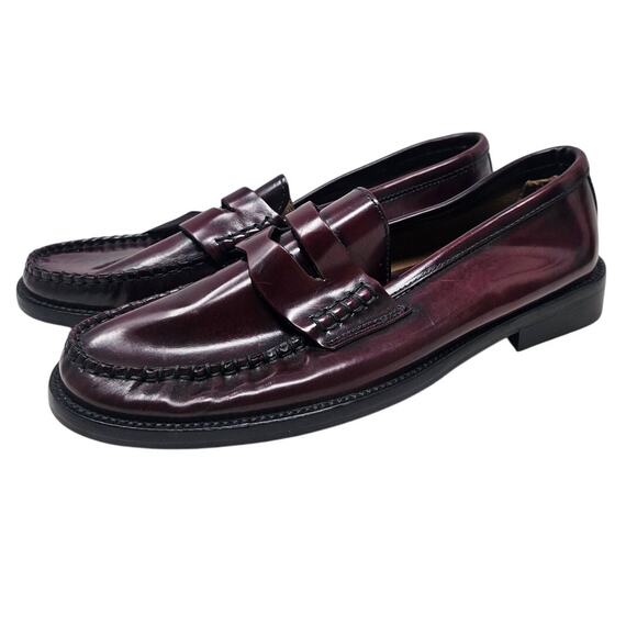 NEW MNG Mango 37 Burgundy Oxblood Leather Penny Loafer Academia Minimalist - Picture 1 of 5